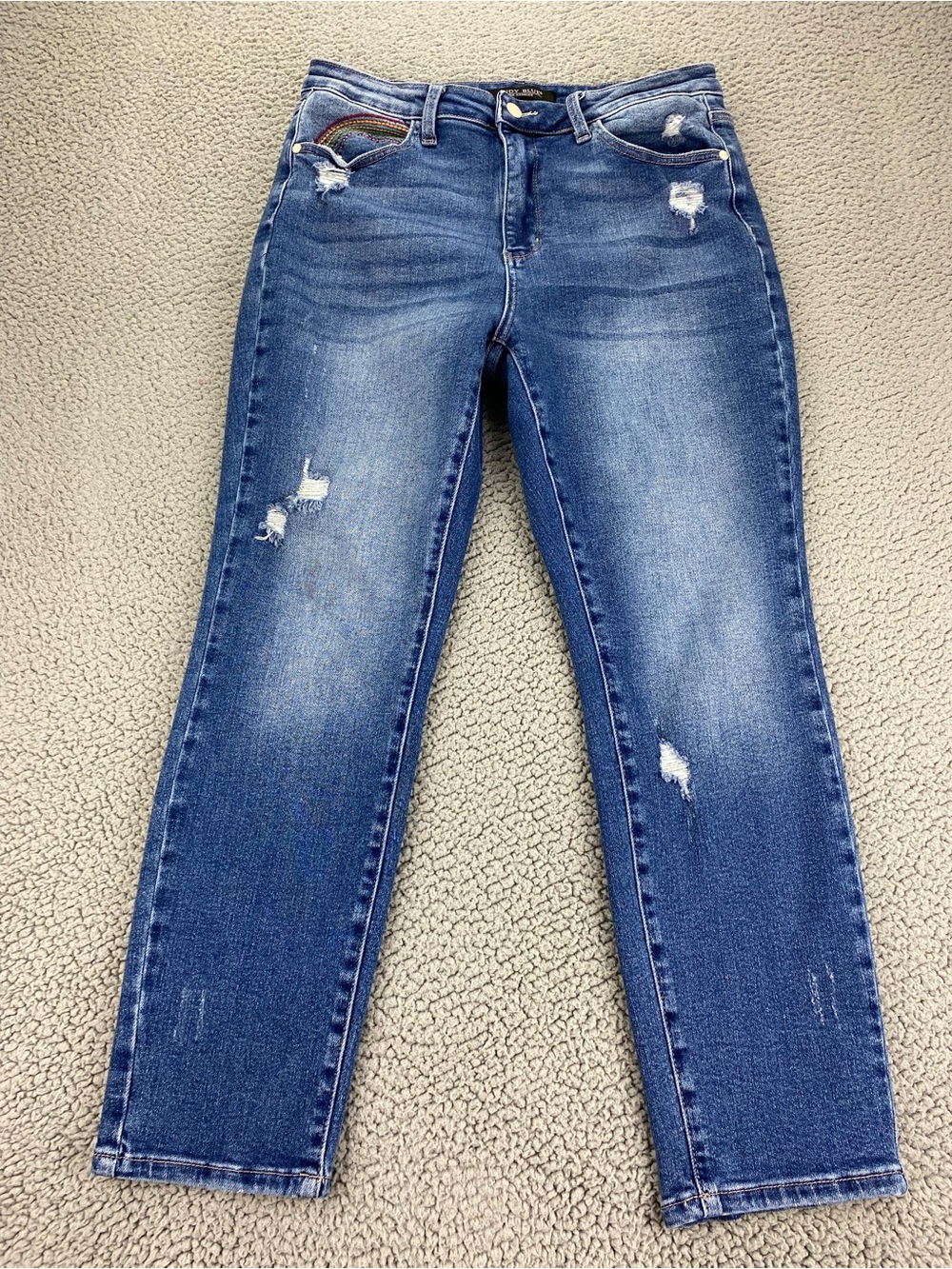 Judy Blue Women Embroidered Rainbow Straight Leg High Rise Jeans  | Size: 13/31